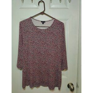 J Jill Wearever Top 3/4-Sleeve Red Black White Spotted Abstract Stretch L